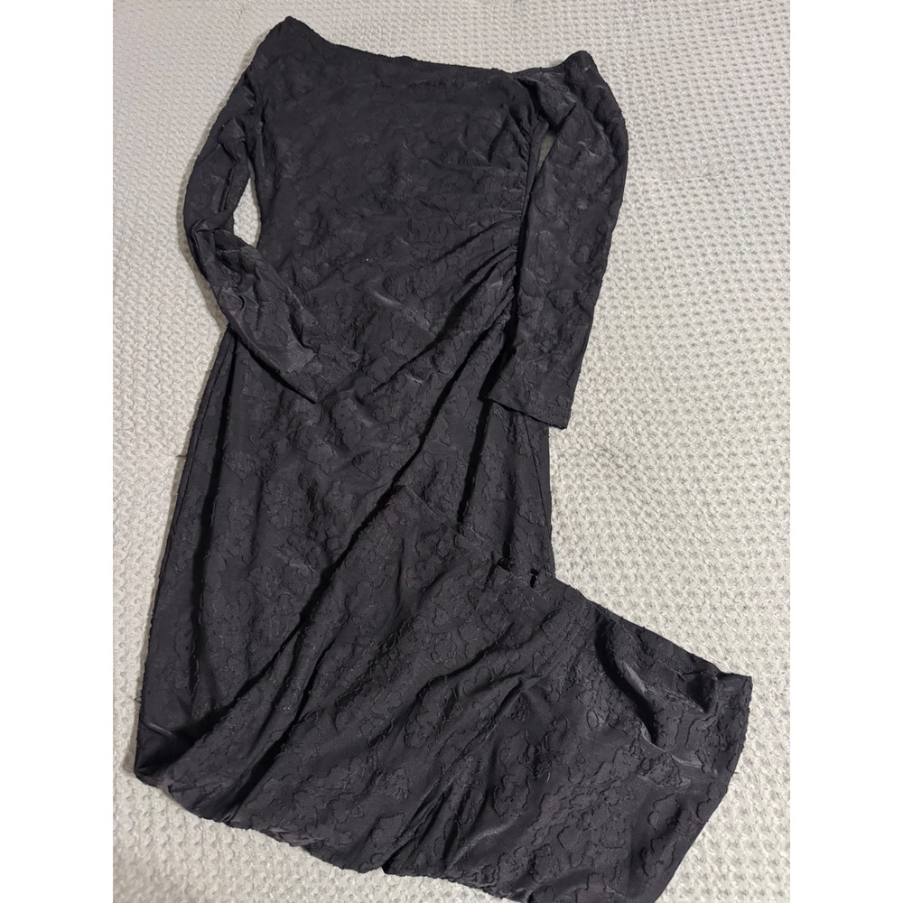 Zesica Black Floral Jacquard Off Shoulder Maxi Dress Long Sleeve Ruched Small